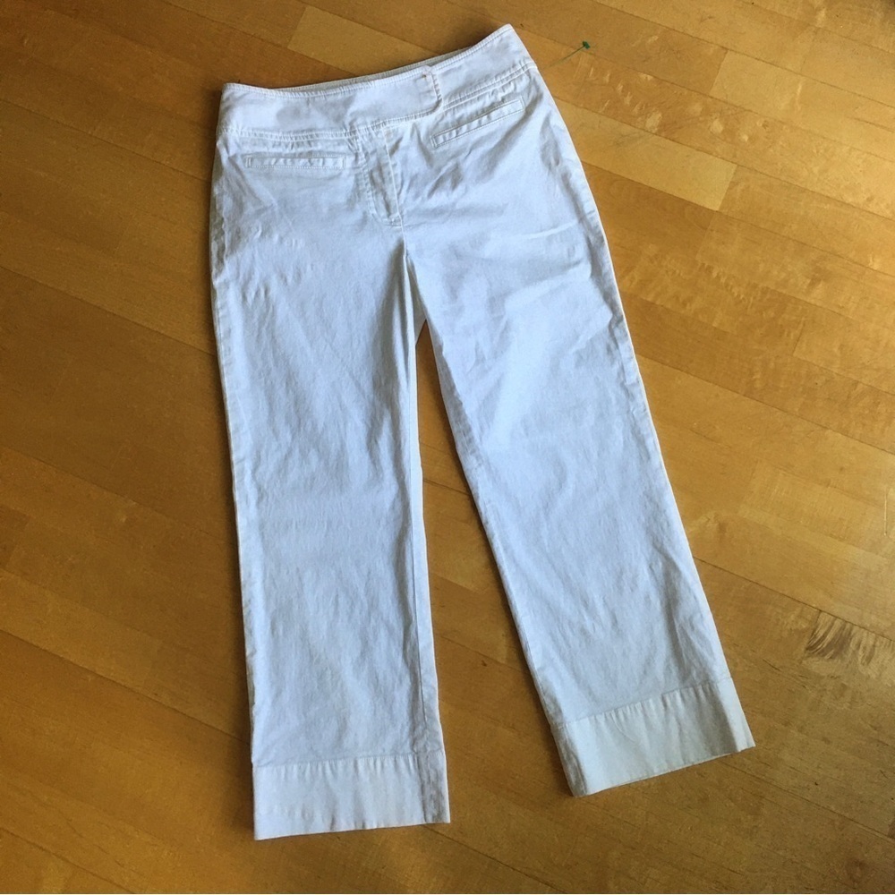 womyn Kate Crop Capri Pant, Straight, Wide Leg, Mid Rise, White, Size 4